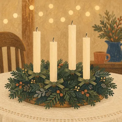 Warm Advent Wreath with Ivory Candles