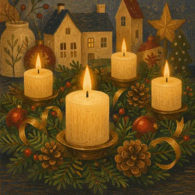 Warm Advent Wreath With Glowing Candles