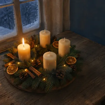 Advent Candle Wreath with Warm Light