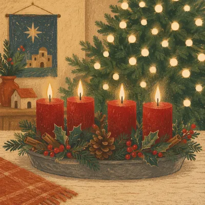 Warm Advent Candle Wreath with Evergreen