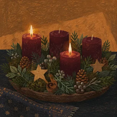 Warm Advent Candle Wreath Evening Glow