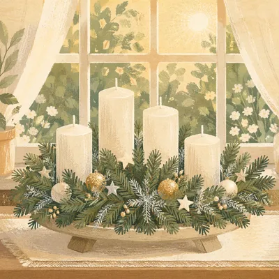 Elegant Advent Wreath with Warm Window Light