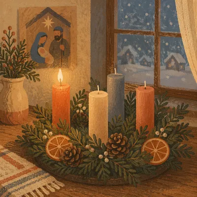 Warm Advent Wreath by Winter Window