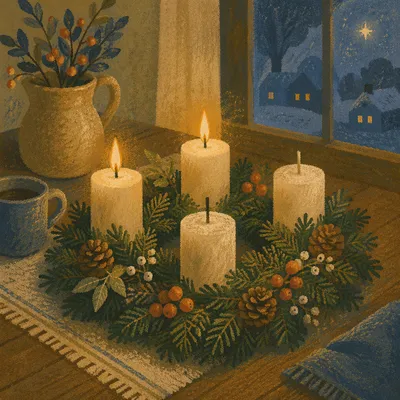 Warm Advent Wreath with Candlelight