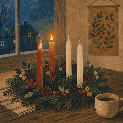 Warm Advent Wreath with Glowing Candles