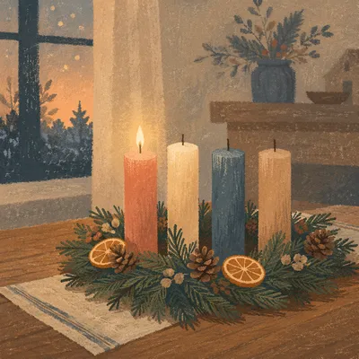 Warm Advent Wreath with Candlelight
