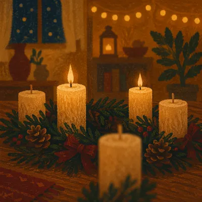 Warm Advent Wreath with Candlelight