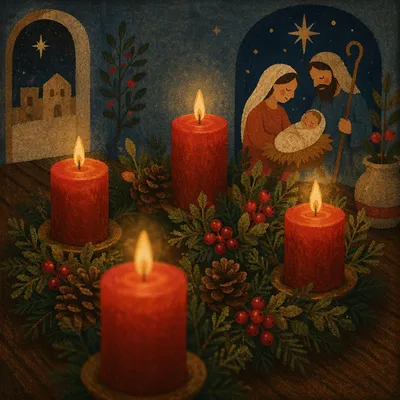 Warm Advent Wreath with Red Candles