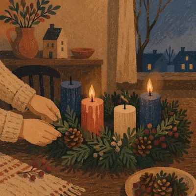 Warm Advent Wreath with Candlelit Evergreen