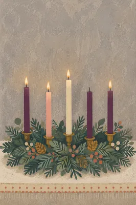 Warm Advent Wreath with Brass Candles