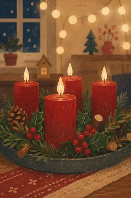 Warm Advent Candle Wreath with Evergreen