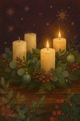 Warm Advent Wreath with Candlelight