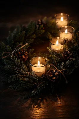 Warm Advent Wreath with Candlelight Glow