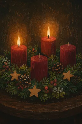 Warm Advent Wreath with Burgundy Candles