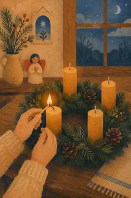 Warm Advent Wreath Candlelight at Dusk