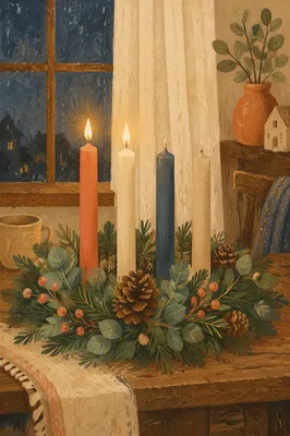 Warm Advent Candle Wreath at Evening
