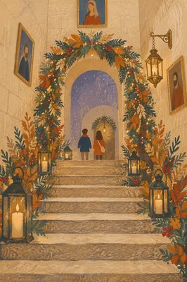 Warm Advent Wreath Arch Church Entrance