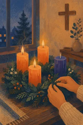 Warm Advent Wreath in Prayer Corner