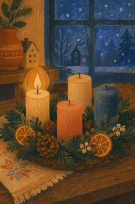 Warm Advent Candle Wreath at Dusk