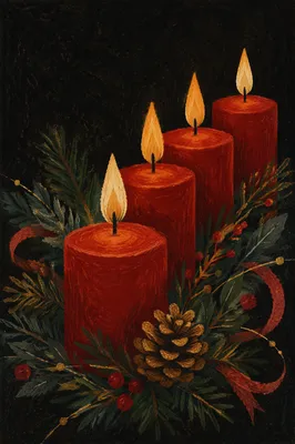 Warm Advent Candles in Evergreen Wreath