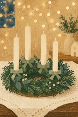 Warm Advent Wreath with Ivory Candles