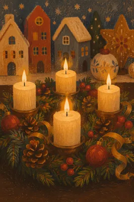 Warm Advent Wreath with Glowing Candles