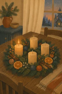 Warm Advent Wreath With Candlelight