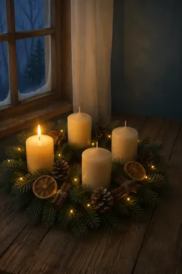 Advent Candle Wreath by Frosted Window