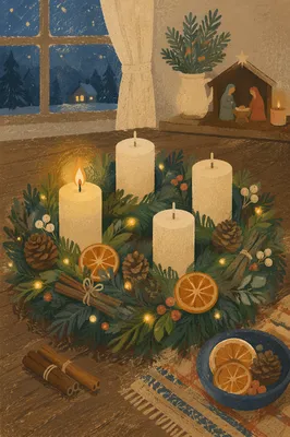 Warm Advent Candle Wreath at Dusk