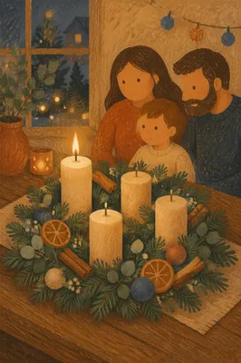 Warm Advent Candle Wreath at Dusk
