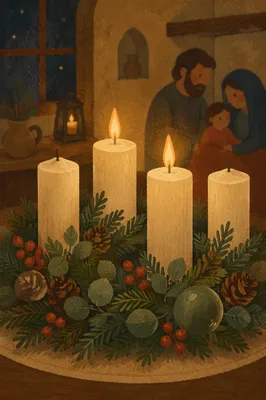 Warm Advent Candle Wreath Close-Up