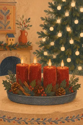 Warm Advent Candle Wreath Still Life