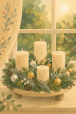 Elegant Advent Wreath with Ivory Candles