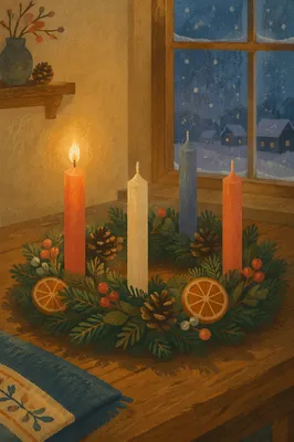 Warm Advent Wreath With Candlelight