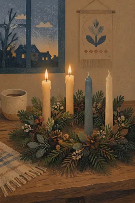 Warm Advent Wreath Candles at Dusk
