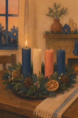 Warm Advent Wreath Candlelight at Dusk
