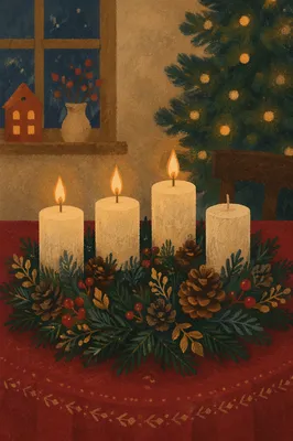 Warm Advent Candle Wreath with Evergreen