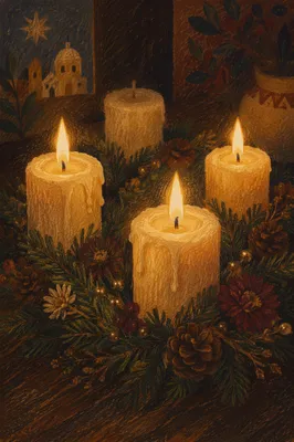 Warm Advent Wreath with Candlelight