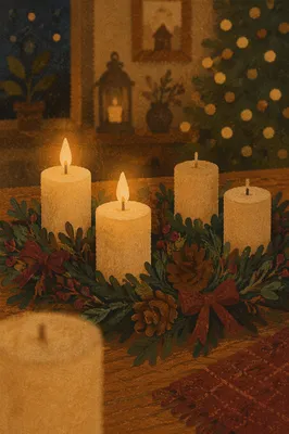 Warm Advent Wreath with Candlelight