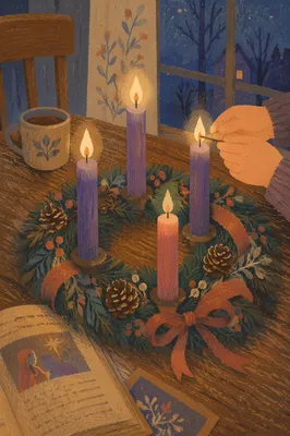 Warm Advent Wreath Candles at Winter Dusk