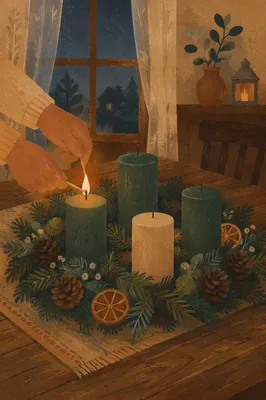 Warm Advent Wreath Candle Lighting at Dusk