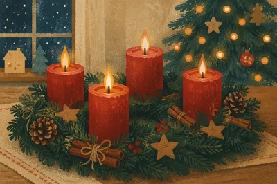 Warm Advent Wreath with Red Candles