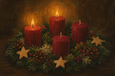 Warm Advent Wreath with Burgundy Candles