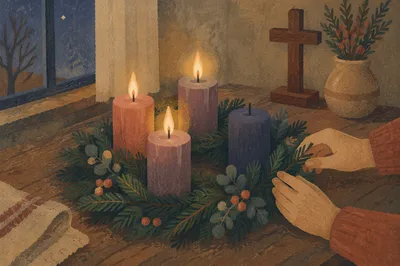 Warm Advent Wreath in Prayer Corner