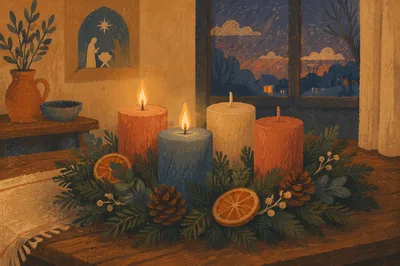 Warm Advent Wreath with Candlelight