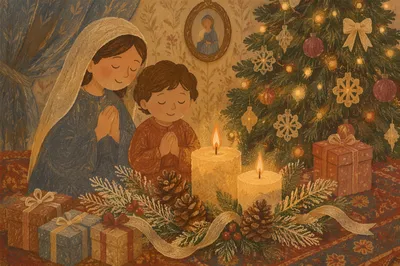 Warm Advent Wreath with Candlelight