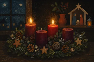 Warm Advent Candle Wreath Centerpiece