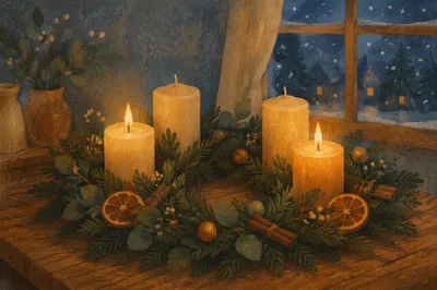 Advent Wreath Candles in Warm Evening Light