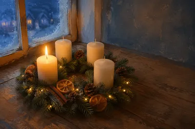 Advent Candle Wreath by Frosted Window