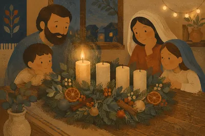 Warm Advent Candle Wreath at Dusk